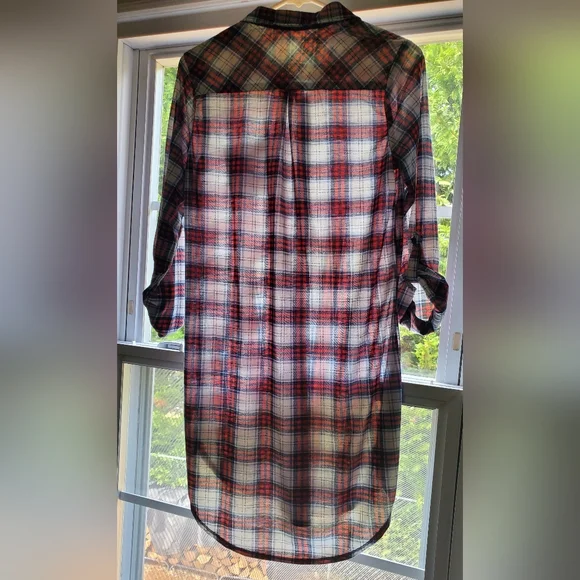 Longline Red & White Plaid Dress/shirt - Picture 3 of 9